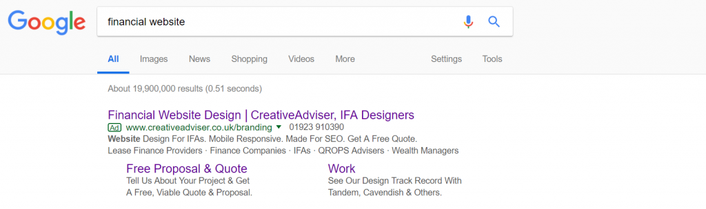 Financial website adwords example